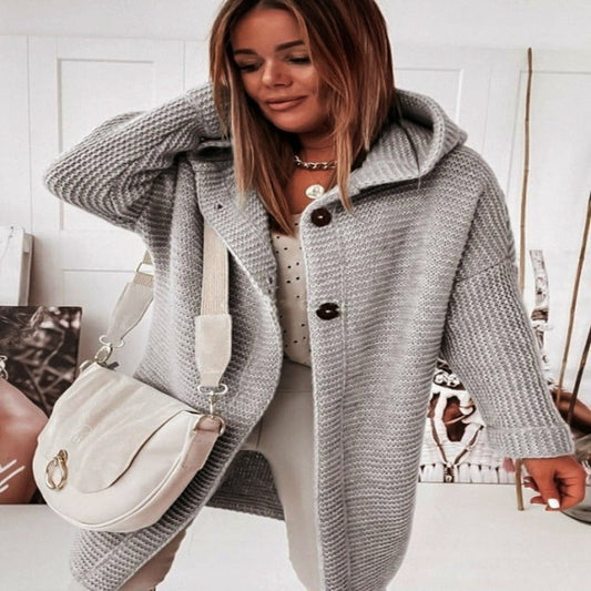 Manteau Tricoté À Capuche Décontracté