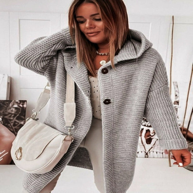 Manteau Tricoté À Capuche Décontracté