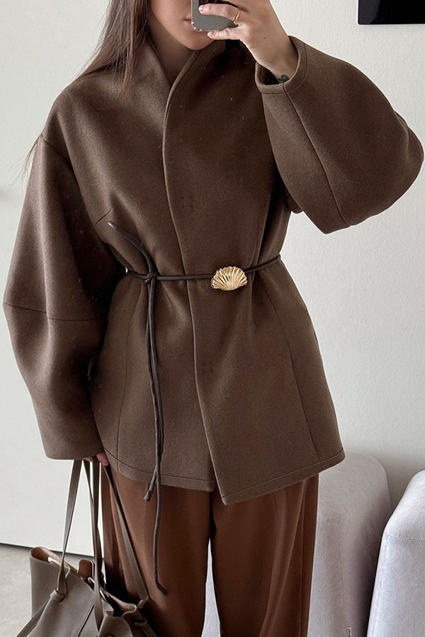 Manteau croisé en laine pour femme avec ceinture fine - Zanya