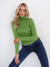 Pull femme col roulé en maille côtelée ajustée - Nélida