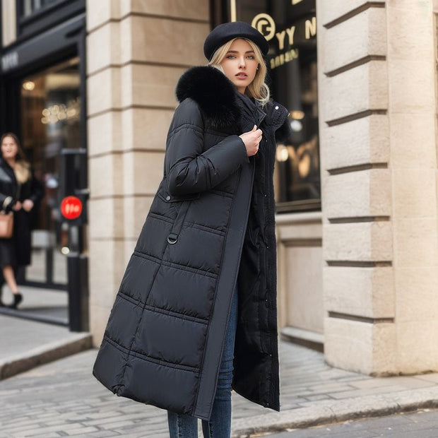 Manteau long matelassé avec col en fourrure - Meliora