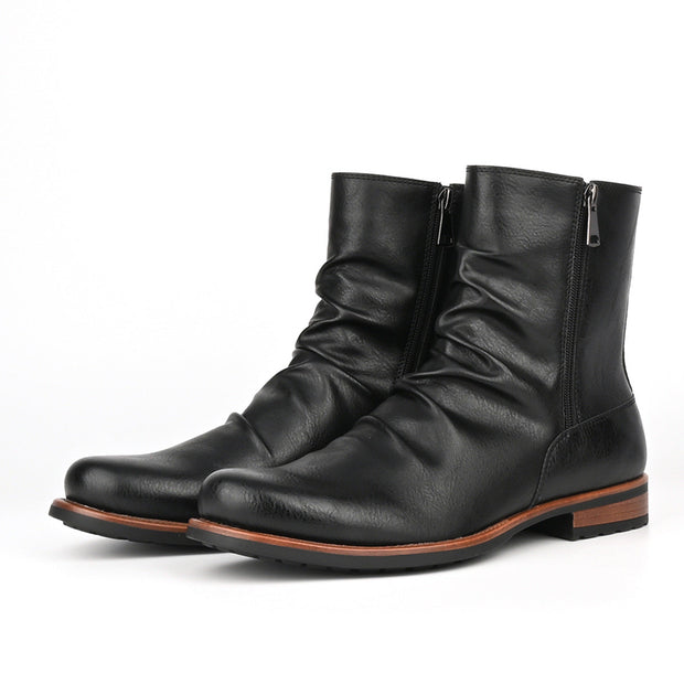 Bottes en cuir pour hommes avec fermeture éclair latérale et semelle basse - Halvor