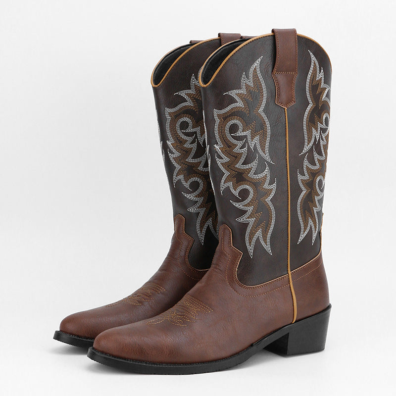 Hohe Herrenstiefel im Retro-Stil mit Stickerei - Kervon