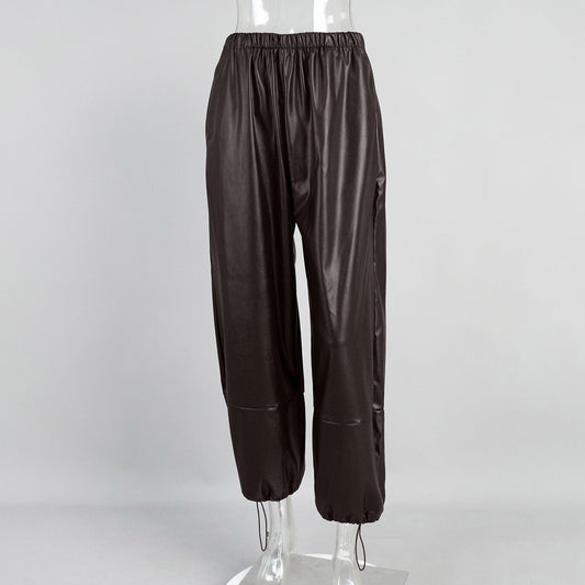 Pantalon effet cuir pour femme avec ourlet à lacets - Eirenne