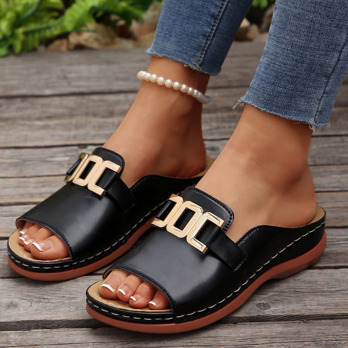 Damensandalen mit Metallschnalle zum Hineinschlüpfen - Elena