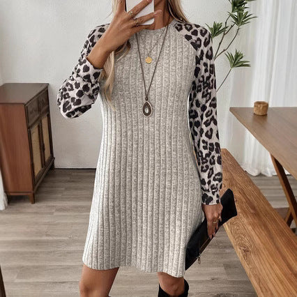 Robe femme manches longues tricotée imprimé animal - Sophie