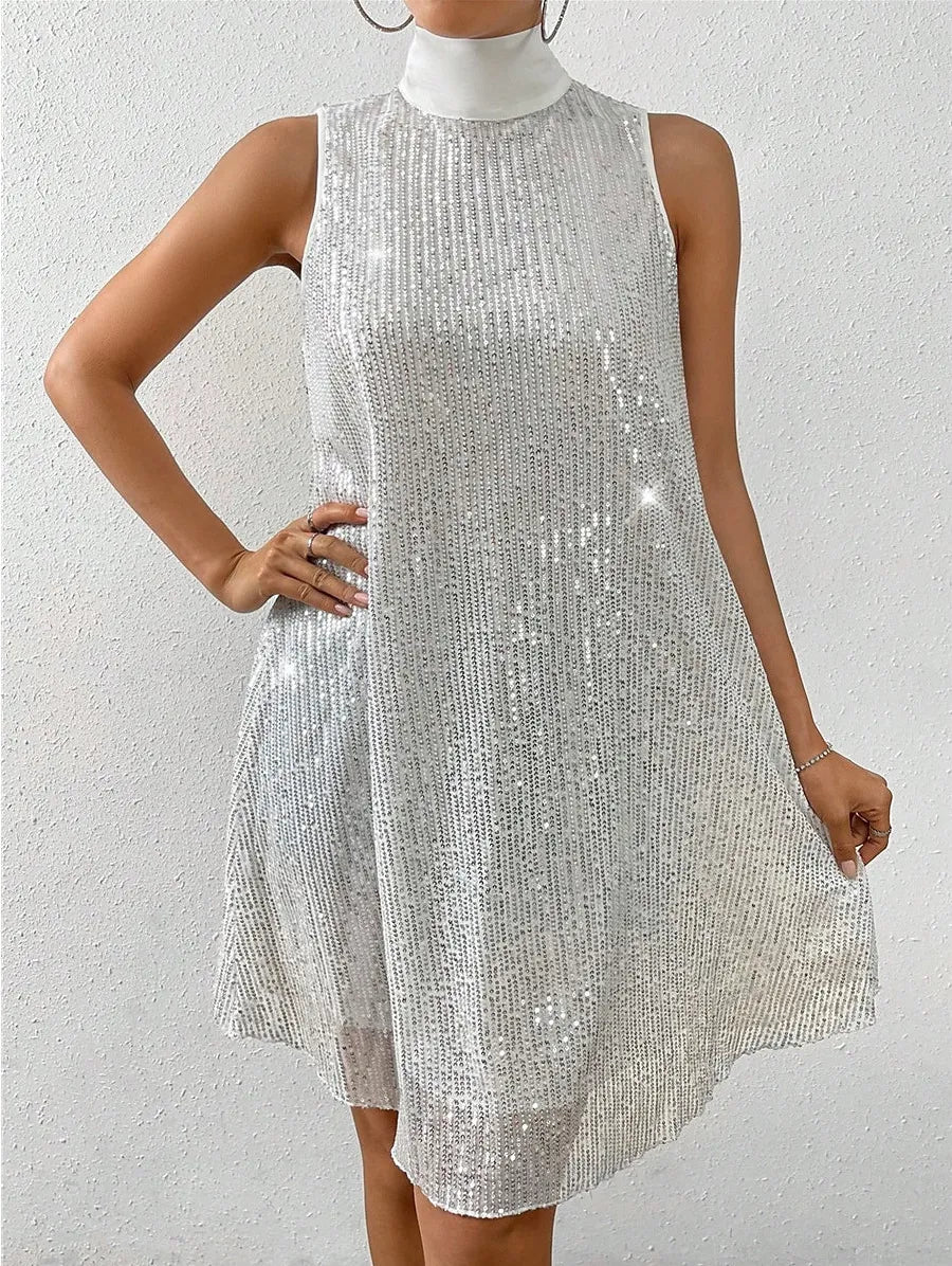 Damenkleid mit Pailletten und hohem Ausschnitt - Lareine