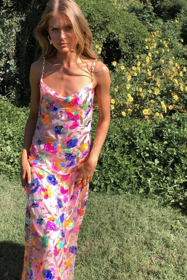 Frida Robe maxi dos nu avec paillettes brodées