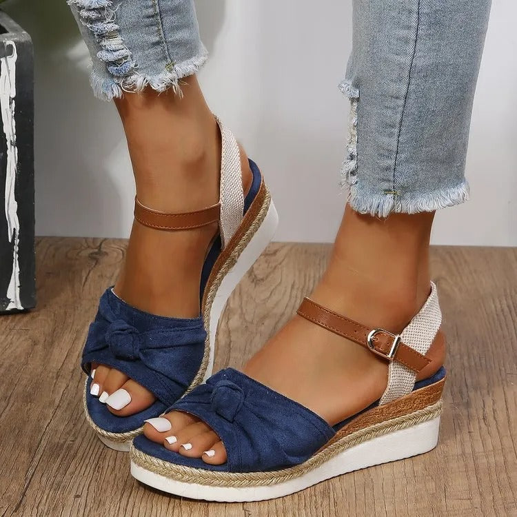 Damen-Sandalen aus Segeltuch mit lässiger Schleife im Plateau-Stil - Beatriz