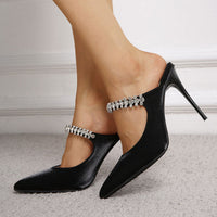 Harper - Escarpins à talons hauts et bout pointu en satin brillant ornés de cristaux