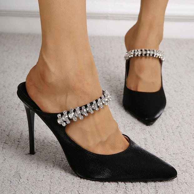 Harper - Escarpins à talons hauts et bout pointu en satin brillant ornés de cristaux