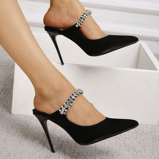 Harper - Escarpins à talons hauts et bout pointu en satin brillant ornés de cristaux
