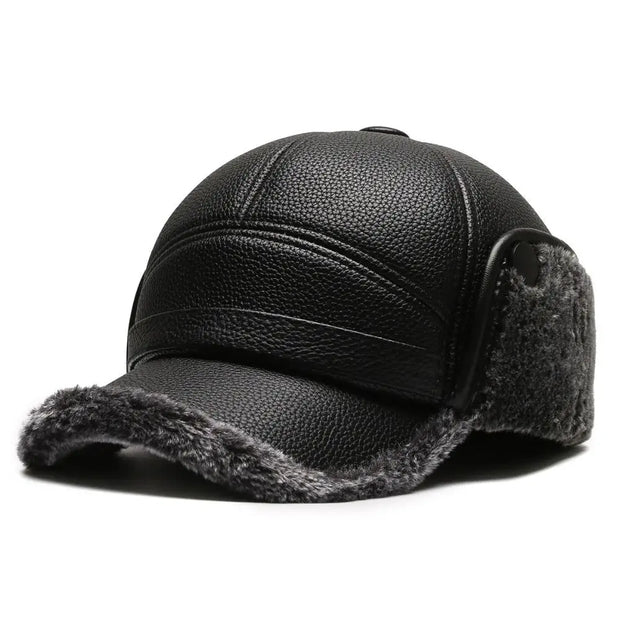 Casquette pour homme effet cuir avec oreillettes effet polaire - Mauro