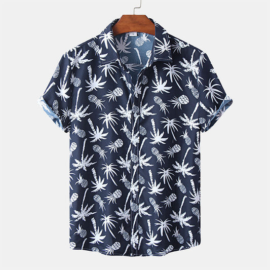 Chemise marine à manches courtes unique pour hommes avec impression