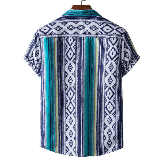 Chemise à manches courtes rayée en coton pour hommes, look vintage