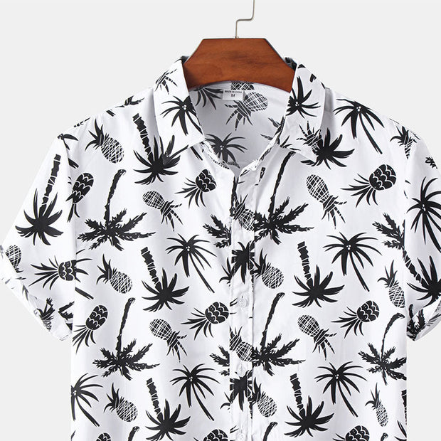 Chemise blanche à manches courtes pour homme avec impression