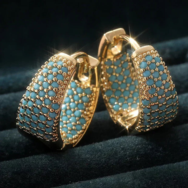 Boucles d'oreilles Femme Plaqué Or Créoles Pierres Bleues - Maren