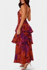 Robe longue en mousseline de soie à col en V pour femme - Domenica