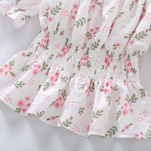 Damenbluse mit Wabenmuster und Puffärmeln im romantischen Stil - Lía