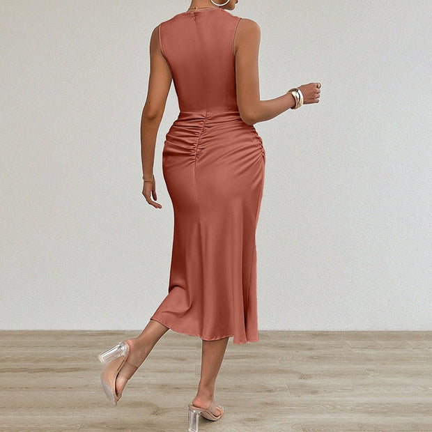 Robe midi drapée en satin pour femme, style ajusté - Julieta