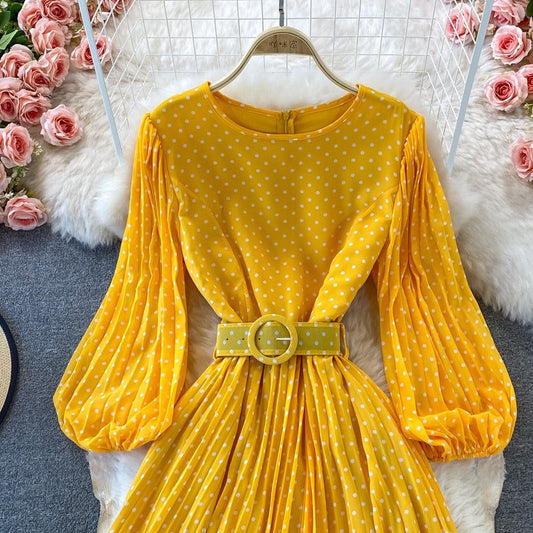 Robe longue pour femme à pois ceinturée style élégant - Colette