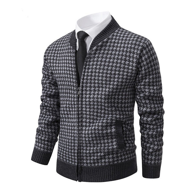 Cardigan zippé élégant à motif pied-de-poule pour hommes décontractés - Søren