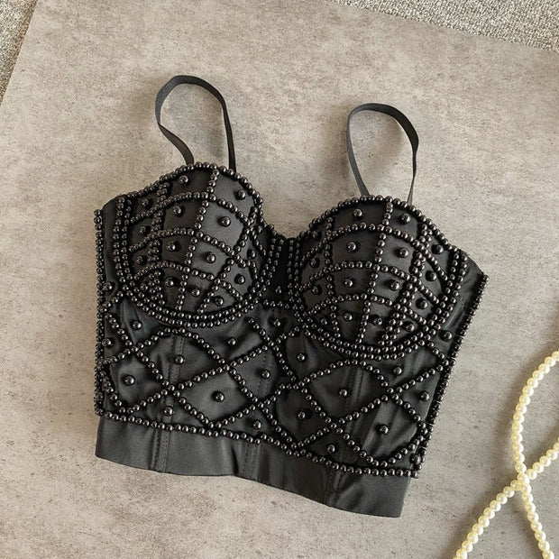 Top bustier femme avec strass noirs - Anastacia