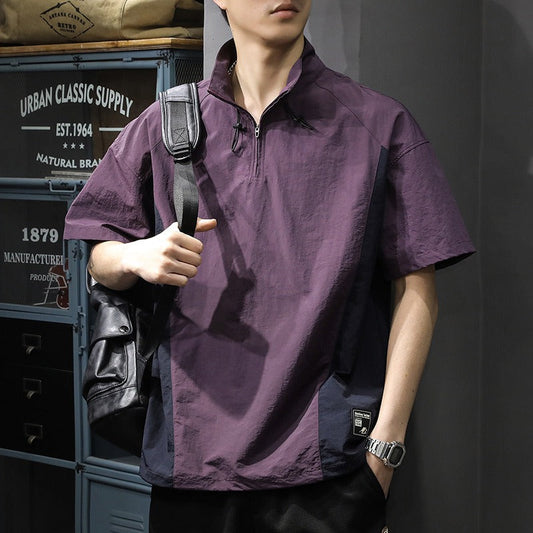 T-shirt homme en crêpe technique demi-zip à col roulé - Cristiano