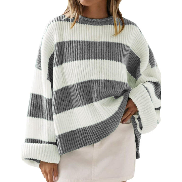 Pull oversize en maille côtelée à larges rayures - Eleanor