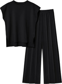 Ensemble top sans manche fluide et pantalon à plis - Oriane