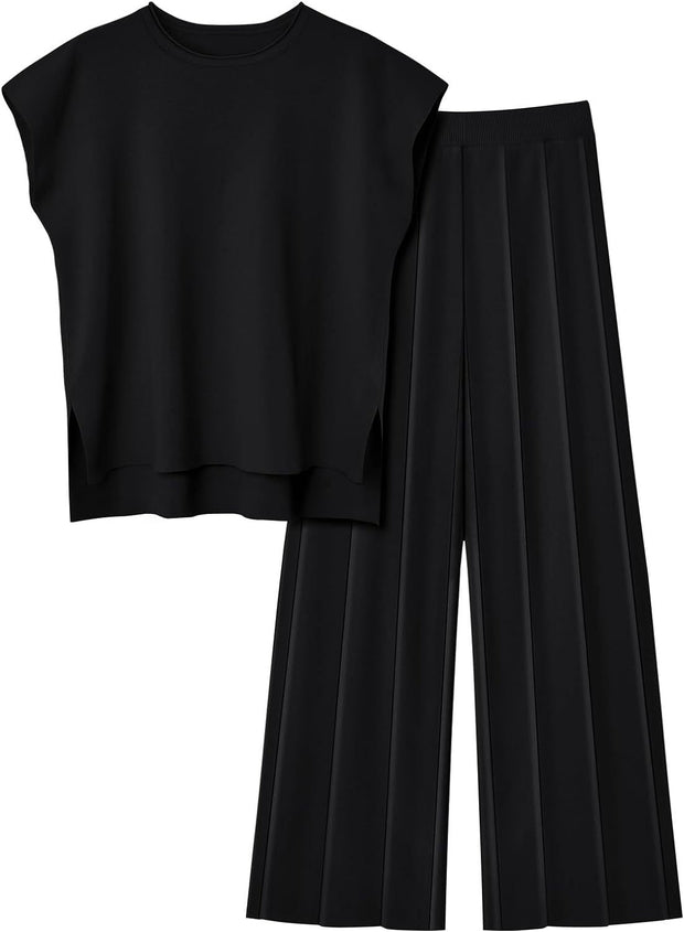 Ensemble top sans manche fluide et pantalon à plis - Oriane