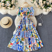 Robe féminine décolletée à manches bouffantes de style bohème - Marisol