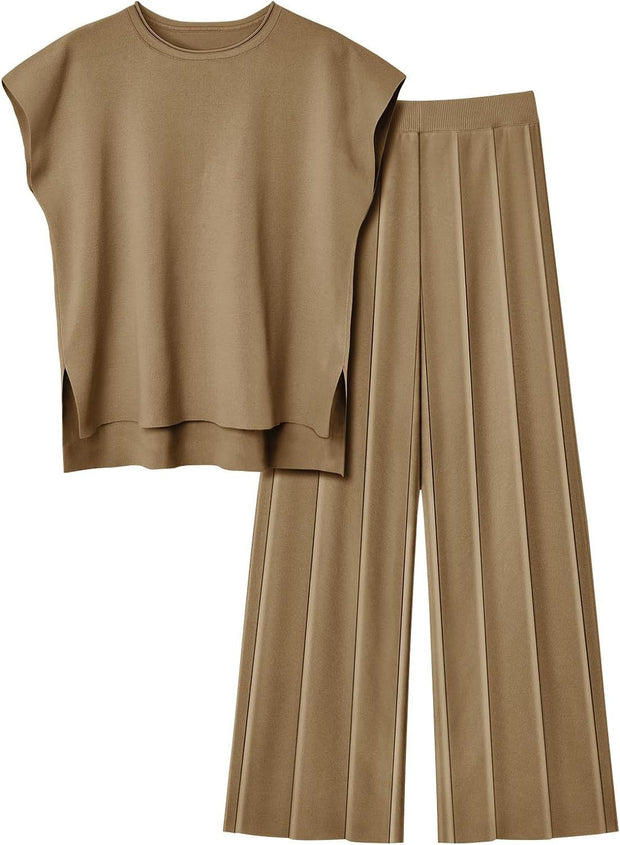 Ensemble top sans manche fluide et pantalon à plis - Oriane