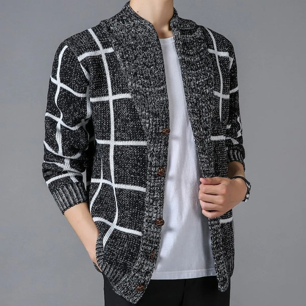 Karierte Strickjacke mit Revers - Adrien