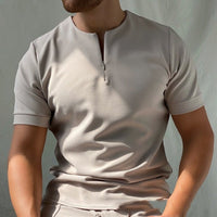 T-shirt zippé à manches courtes et col ras du cou pour hommes - Elliot