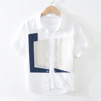Chemise à manches courtes en lin à imprimé abstrait - Alain