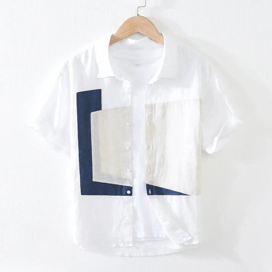 Chemise à manches courtes en lin à imprimé abstrait - Alain