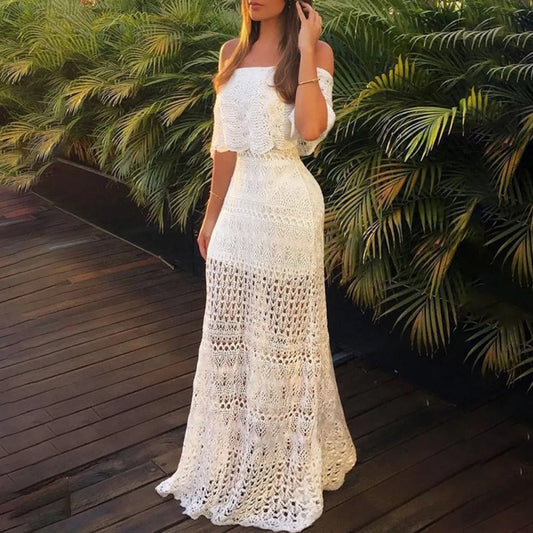 Robe longue en crochet pour femme ajourée style été - Alina