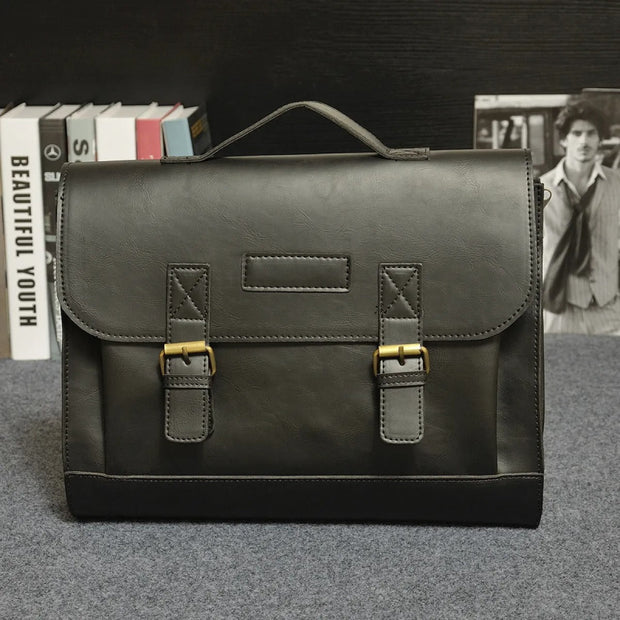 Porte-documents pour homme en cuir synthétique avec boucles de style vintage - Adrien