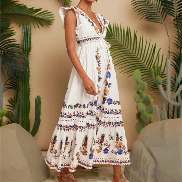 Robe longue brodée de style bohème pour femmes - Ameyal
