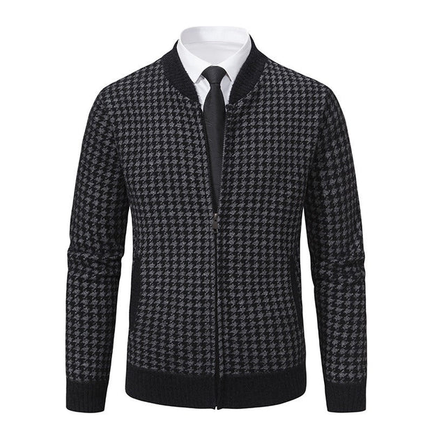 Cardigan zippé élégant à motif pied-de-poule pour hommes décontractés - Søren