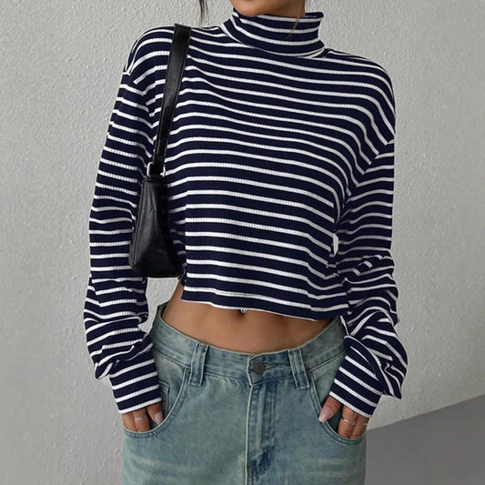 Top crop à manches longues et côtes pour femmes - Léonie