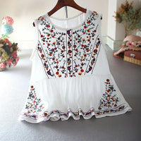 Blouse sans manches brodée de fleurs de Bohème - Alondra