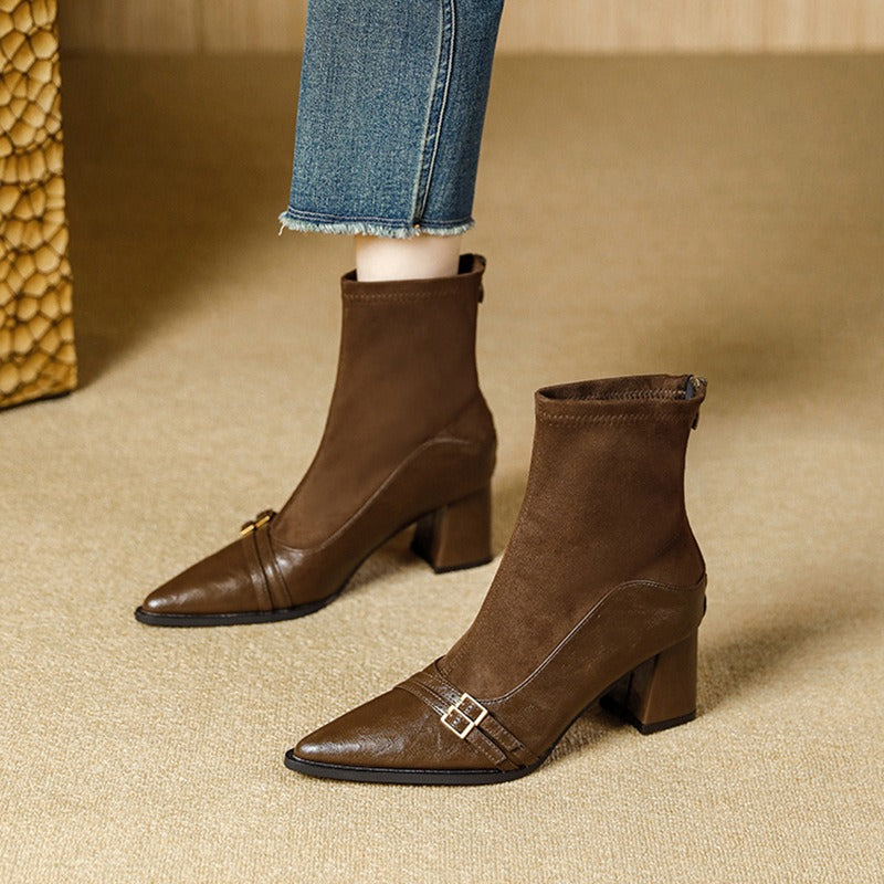 Elastische Damenstiefelette mit breitem Absatz - Maribel