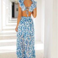 Robe asymétrique en mousseline de soie florale à encolure profonde pour femme - Mélodie