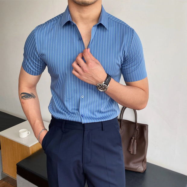 Chemise formelle ajustée à manches courtes et à rayures pour hommes - Isandro