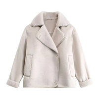 Manteau court à effet de fourrure pour femmes, doublé de peau de mouton - Cloe