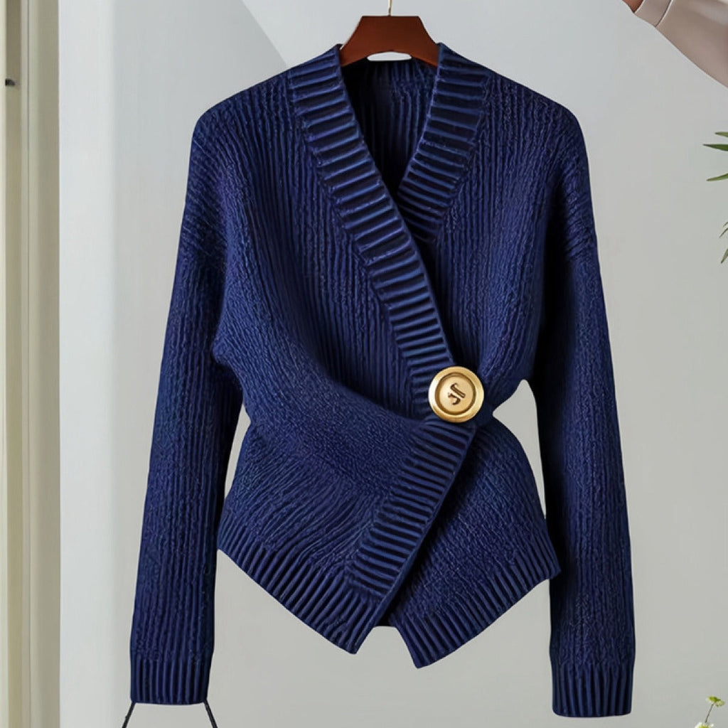 Damen Strickjacke mit Struktur und goldenen Knöpfen, raffinierter Stil - Ysaline