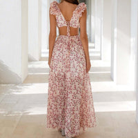 Robe asymétrique en mousseline de soie florale à encolure profonde pour femme - Mélodie