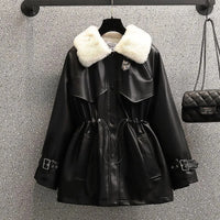 Manteau effet cuir ajusté avec col amovible pour femme - Ylva